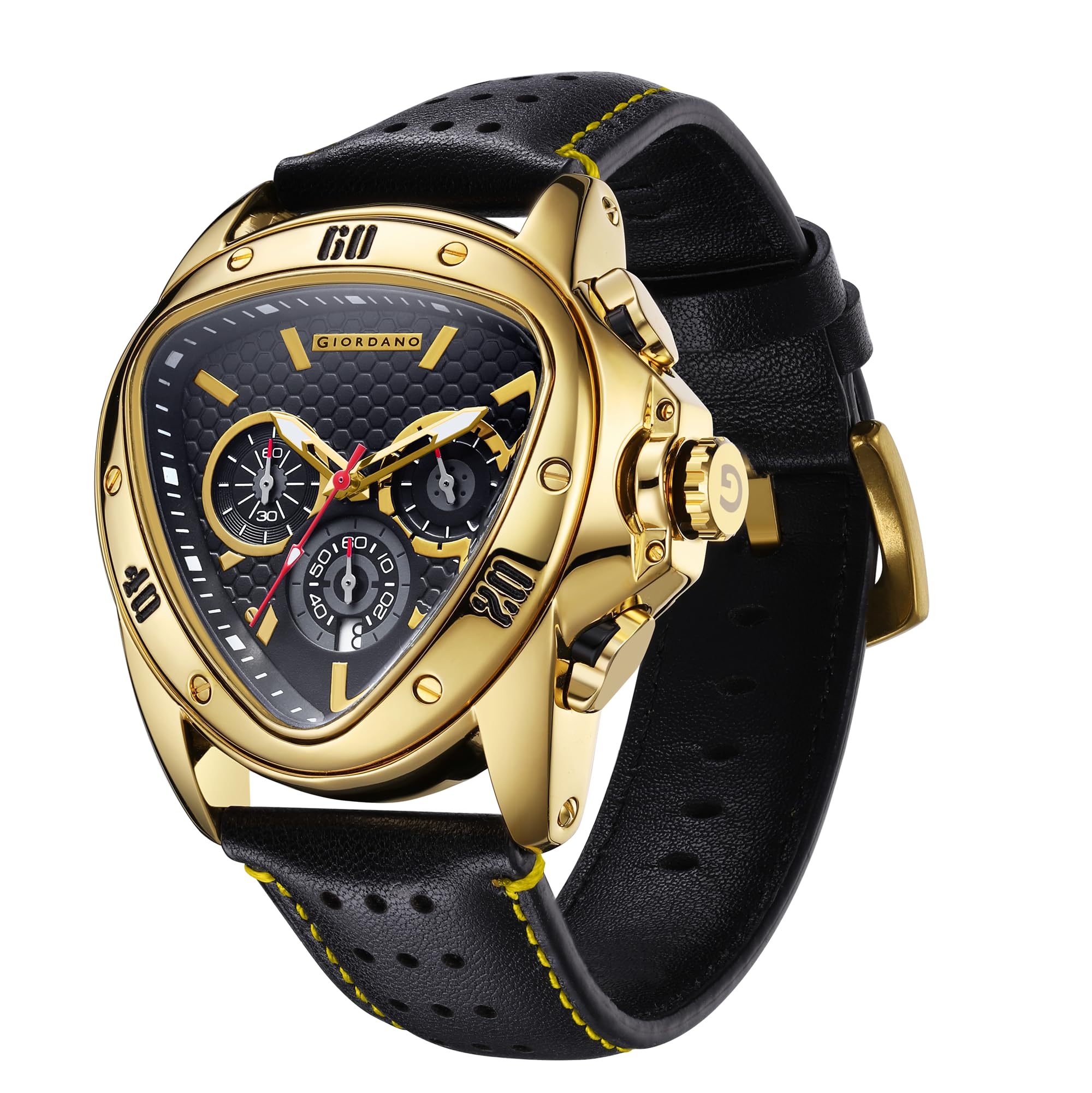 Multi Function Watch for Men -Unique Triangle Dial, Dual-Date Display with Leather Strap-image-17