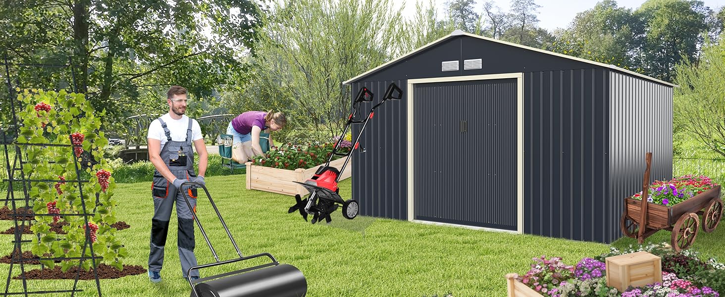 Casetta Da Giardino In Acciaio RELAX4LIFE - Doppie Porte Scorrevoli 213x127x185 Cm