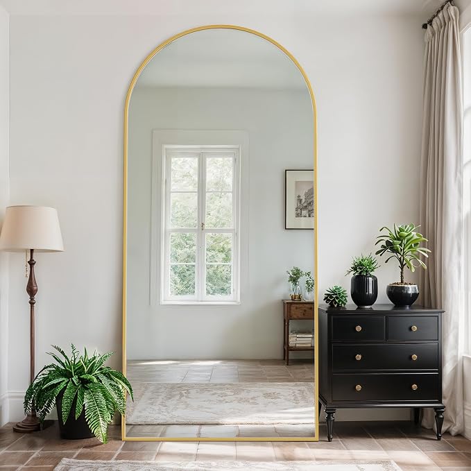Full Length Mirror, 71" x 32" Arched Full Body Mirror Large Standing Floor Mirrors, Mirrors for Bedroom, Bathroom, Living Room Standing or Wall Leaning, Gold