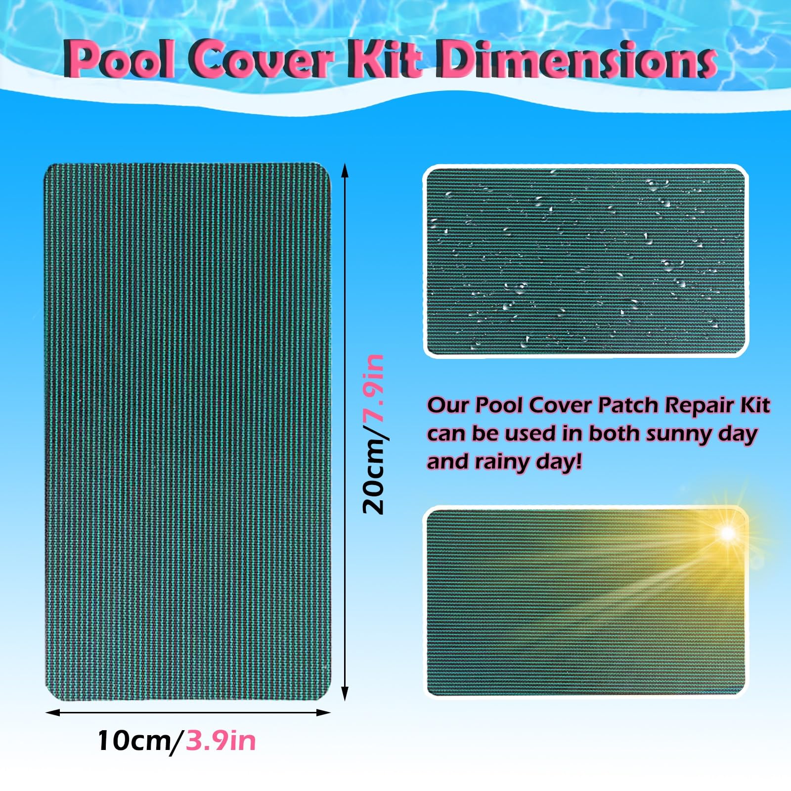 Pool Sicherheitsabdeckungs Patches Selbstklebend Poolabdeckung Patch Grün, Wasserdicht Nierenförmige Poolabdeckungen Reparaturset für Außenpools/ Aufblasbare Objekte/ Luftmatratze, Mesh Sicherheitsabd