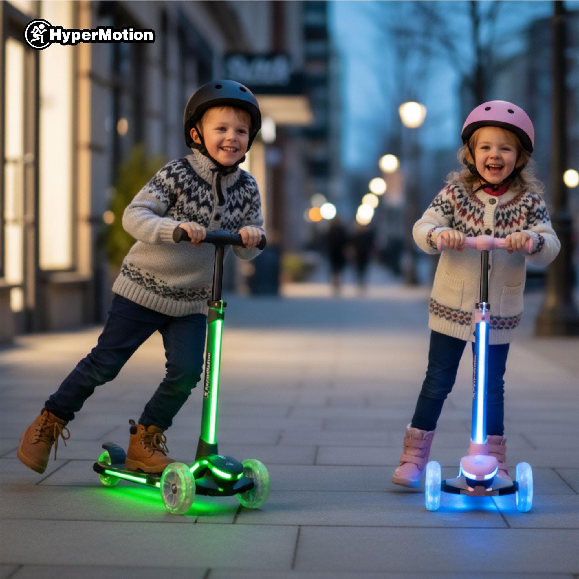HyperMotion- Monopattino a tre ruote per bambini, 3-8 anni, con illuminazione