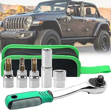 Bentolin Hard Top Door Removal Torx Set Jeep Tool Kit Replace 82214166AB 68361574AB Compatible for Wrangler JL JK & Gladiator Rubicon Sahara 2-4 Doors 2007-2020 Soft Top Green