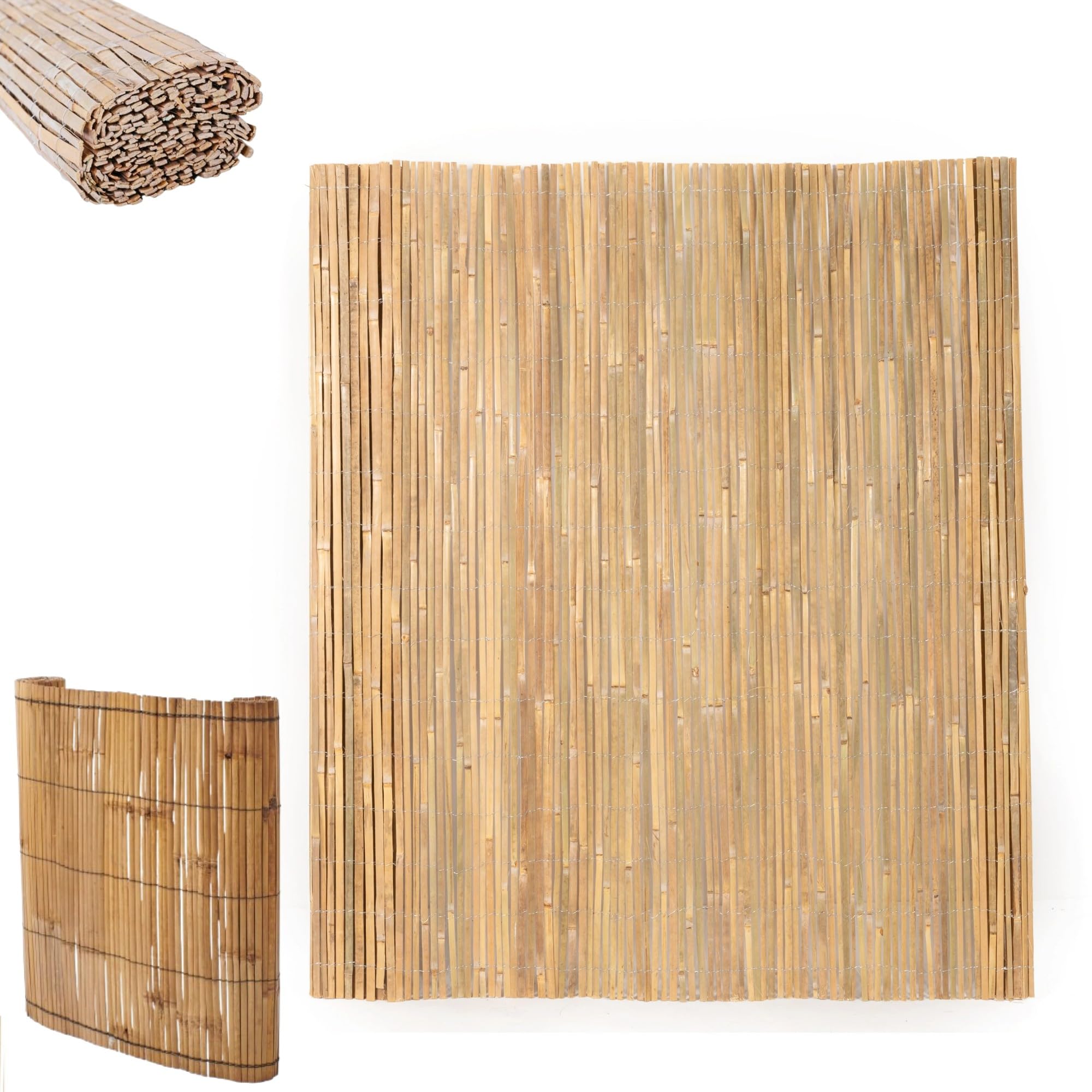 Bamboo Garden Slat Fence Natural Privacy Shield Screen Roll Screening Lawn Outdoor Fencing Screen Backyard Balcony Bamboo Thick Fence Panels (H: 1.2M X L: 4M)