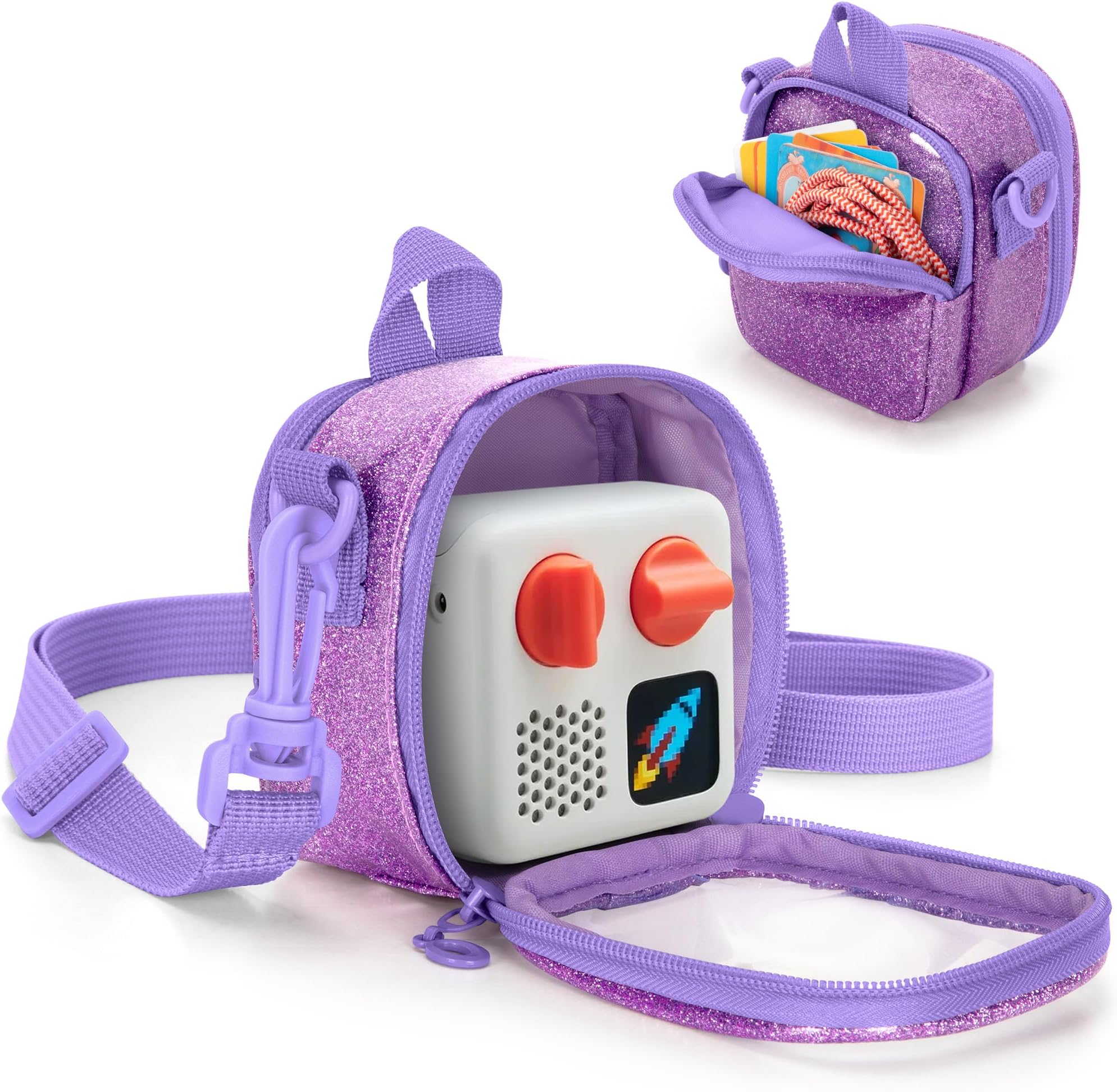 LoDrid Travel Case Compatible with Yoto Mini (2024 Edition), Carrying Bag with Adjustable Shoulder Strap, Audio Player Holder for Cards and Accessories, Purple, Bag Only