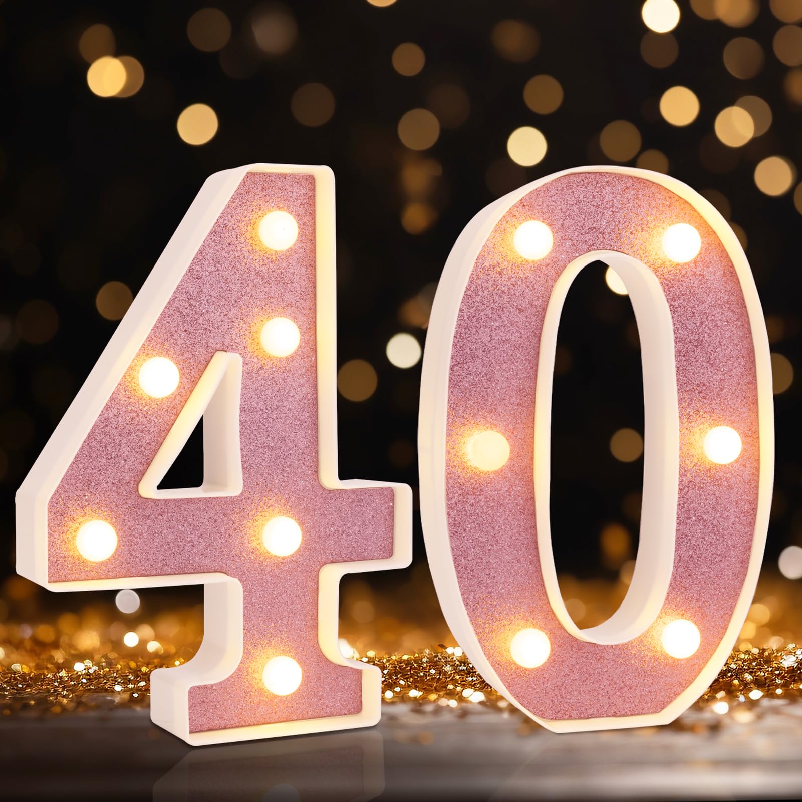 Led Light Up Numbers, 40th Birthday Decorations, Marquee Numbers Lights, Battery Powered Light Up Sign for 30 Decor Party (Pink Glitter)