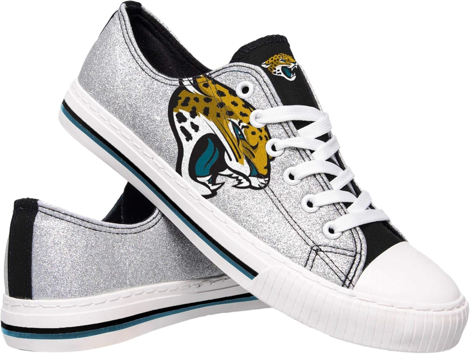 FOCO Jacksonville Jaguars NFL Womens Glitter Low Top Canvas Shoes - 10