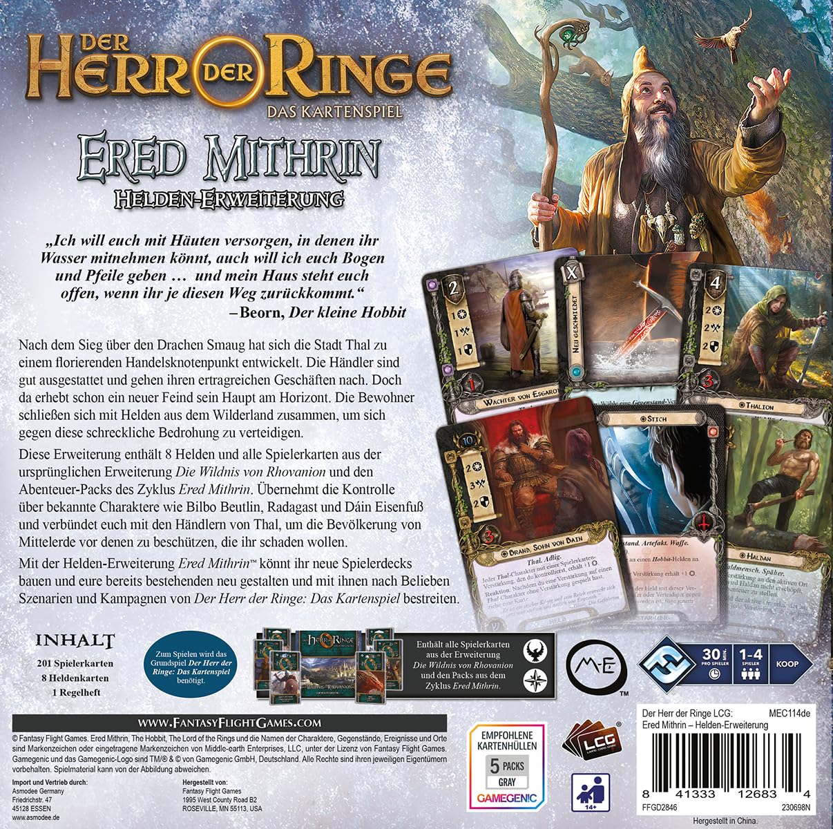 Fantasy Flight Games, Der Herr der Ringe: LCG – Ered Mithrin, Helden-Erweiterung, Expertenspiel, Kartenspiel, 1-4 Spieler, Ab 14+ Jahren, 30 Minuten je Spieler, Deutsch