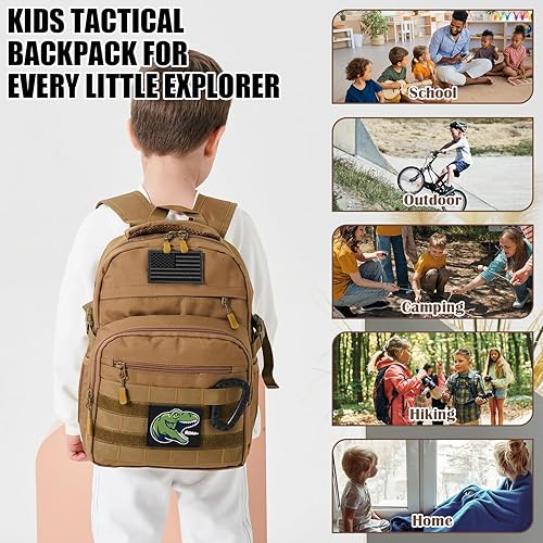 Miniatura 6 de SunForMorning Mochila táctica para niños, mochila militar Molle para niños, para escuela, al aire libre, campamento (incluye 2 parches + 1