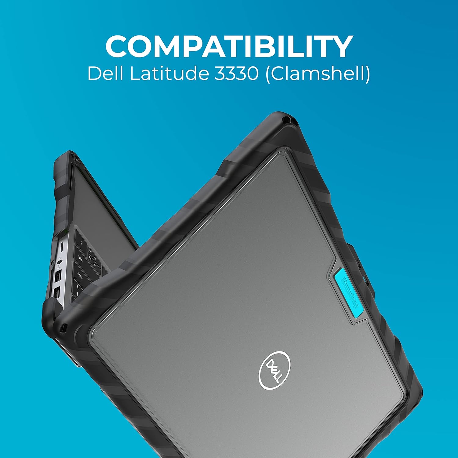 Gumdrop DropTech Custom Case Dell Latitude 3330 (Clamshell) - Drop Tested Protection, Rubberized Thread on Sides, Seamless Asset Tagging, Snap in Installation for School or Work - Black
