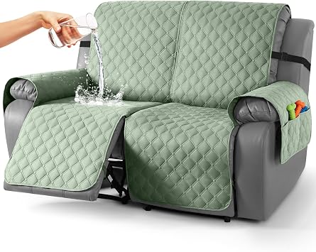 TAOCOCO 100% Waterproof Recliner Covers, Recliner Sofa Covers with Leg Straps, Reversible Recliner Couch Cover for Reclining Chair, Washable Couch Protector for Pets Kids2 Seater, Sage Green
