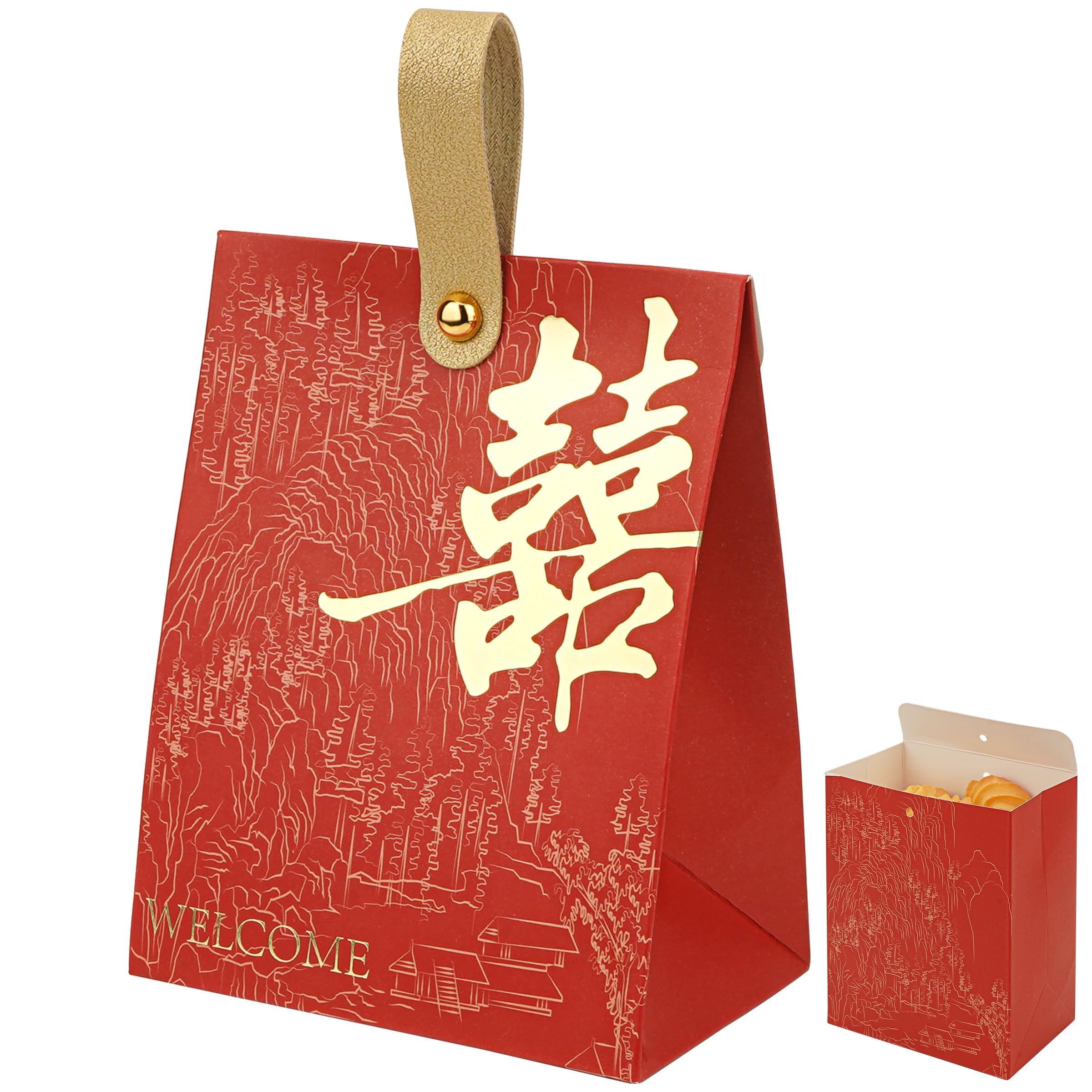 HannaFires 50PCS Chinese Wedding Double Happiness Favor Boxes - Thank-you Gift, Party Event Souvenir Favor Decoration Box, Traditional Gift for Guests, Creative Square Candy Boxes Chinese Wedding Part