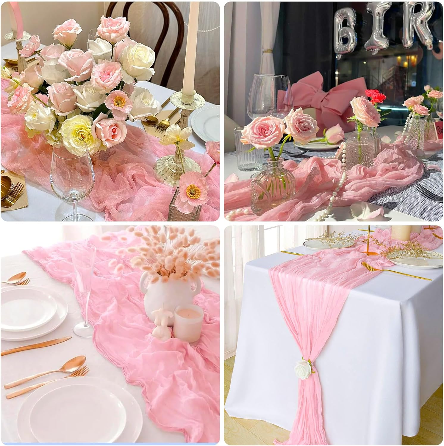 8 Pack Pink Cheesecloth Table Runner 21x120 Inch Gauze Table Runners 10FT Long Semi Sheer Boho Cheese Cloth Fabric Light Pink Table Runner Bulk for Wedding,Party,Baby Shower,Bridal Shower Decoration