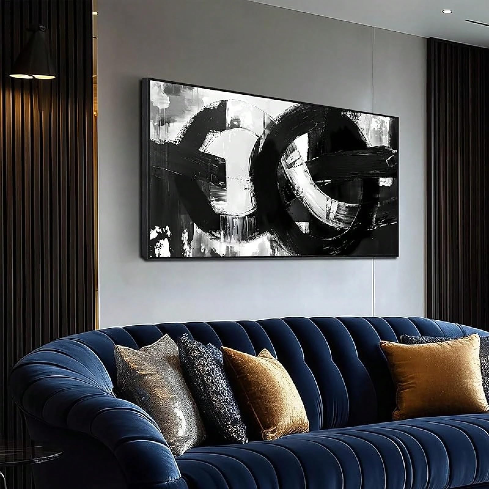 Czarno-białe oprawione duże płótno dekoracja ścienna do salonu sztuka ścienna nowoczesna grafika biurowa (40 x 80 cm czarna ramka)