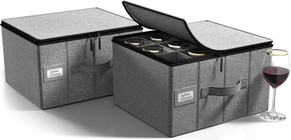 Cajas de almacenamiento para copas Sorbus, carcasa dura, caja de almacenamiento para copas de vino con divisores y asa – China Los contenedores de almacenamiento tienen capacidad para 12 cristalería, copas de vino blanco tinto, copas de champán y copas.