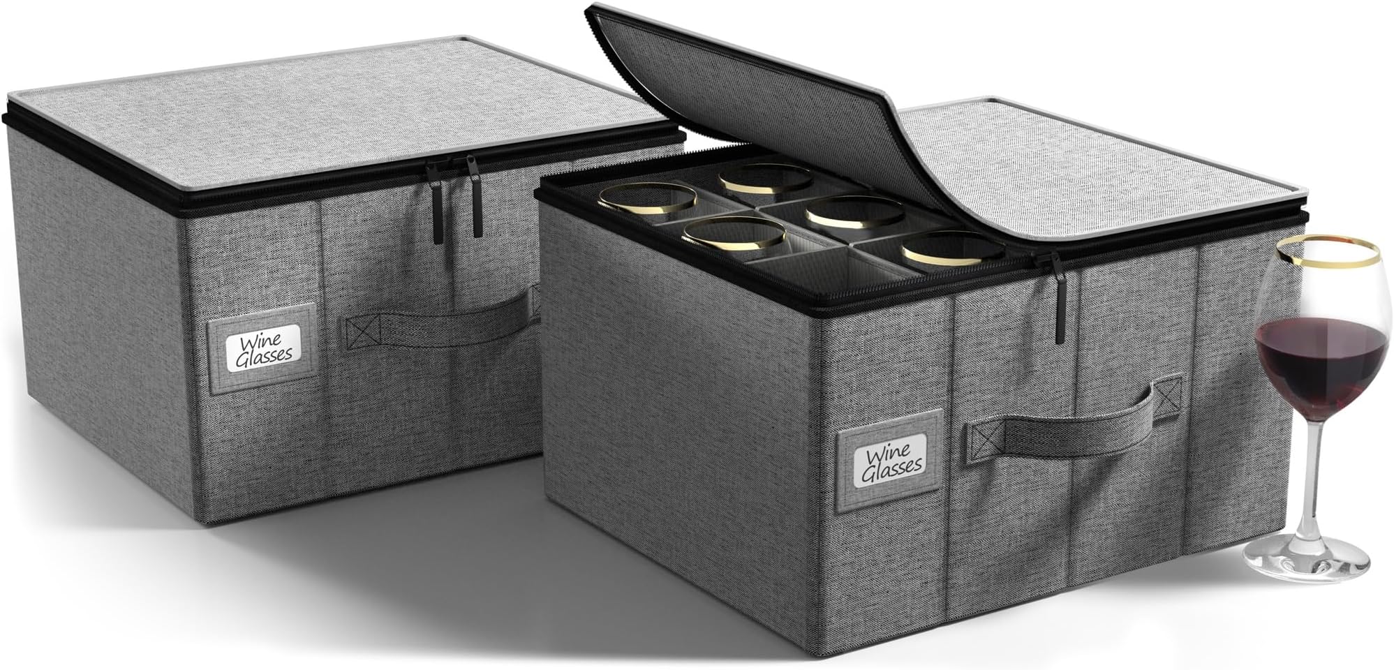 Sorbus Stemware Storage Cases Hard Shell, Wine Glass Storage Box Case with Dividers and Handle - China Storage Containers Holds 12 Crystal Glassware, Red White Wine Glasses, Champagne Flutes, Goblets