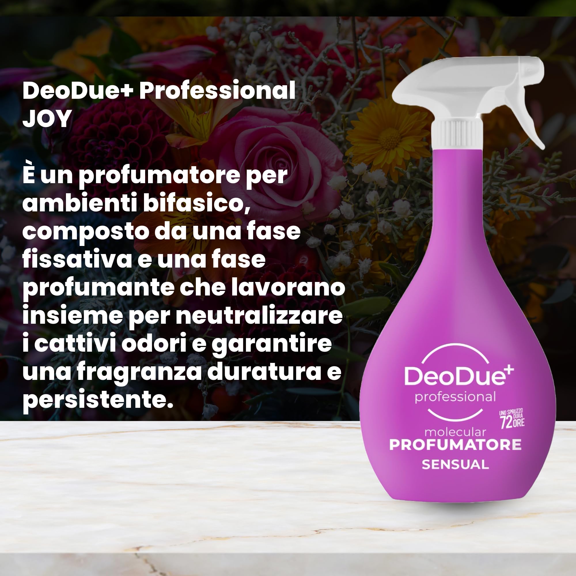 DeoDue+ Professional SENSUAL 6 x 600 ml - Dwufazowy odświeżacz powietrza, każdy spray utrzymuje się do 72 godzin i neutralizuje nieprzyjemne zapachy - nuta kwiatowa i owocowa