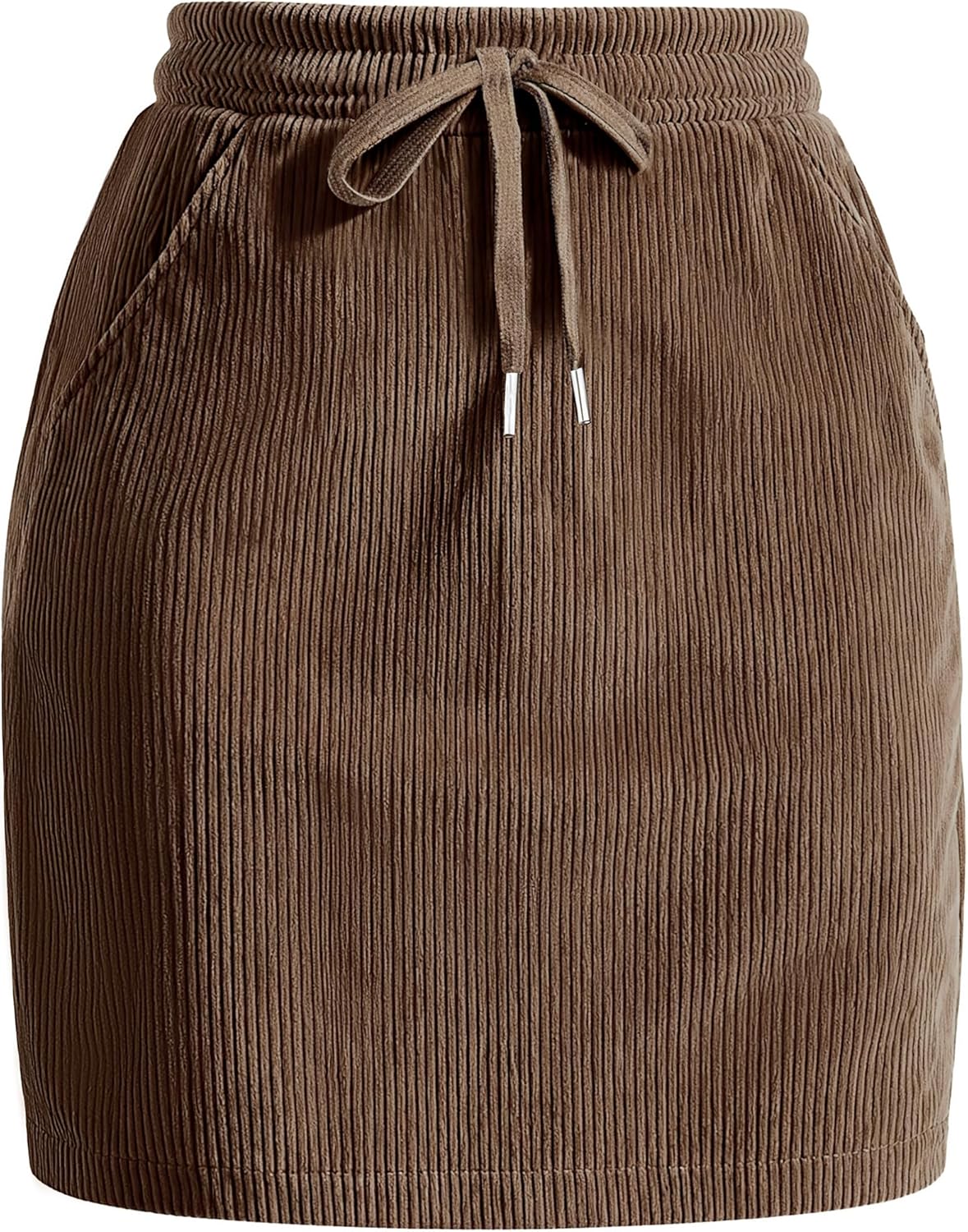 Casly Lamiit Women's Mini Corduroy Skirt 2025 High Waisted Drawstring Fall Winter Pencil Skirts with Pockets for Work Casual