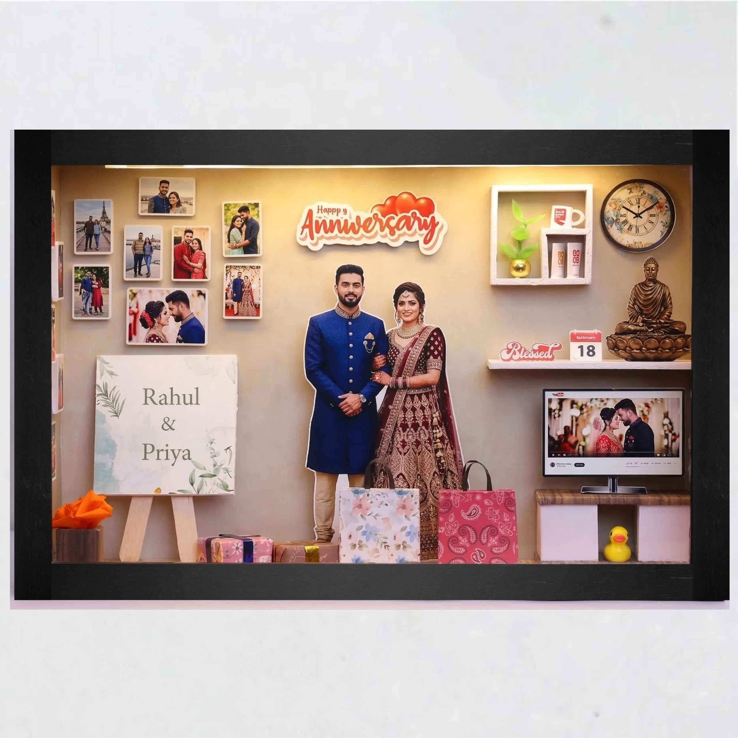 Minute Deals 3D Shadow Box Picture Frame 10*8 inch, Personalised, Customisable Couple Photos, Miniature Frame with LED Light, Trending Gift, 3D Photo Frame with Wall Mount - WA (93856 55693)-picture-10