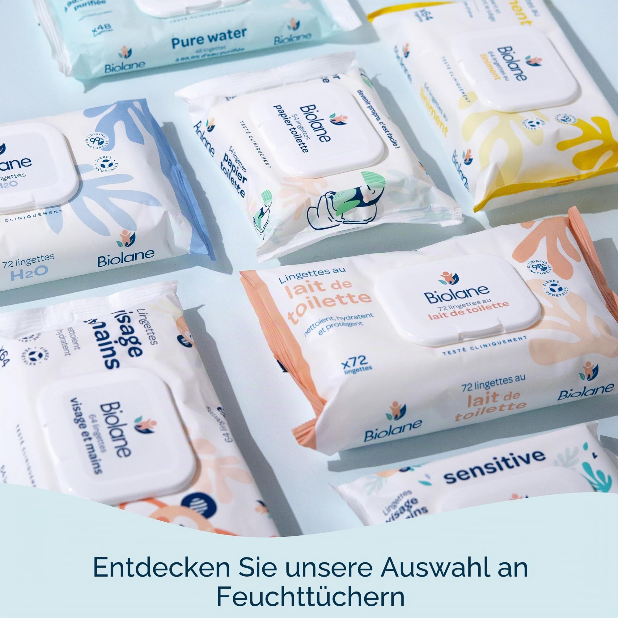 BIOLANE - Baby-Feuchttücher mit 99,9% Wasser - Pure Water - Packung mit 12 x 48 (576 Feuchttücher) - Für empfindliche Haut - Ab der Geburt - Duftfrei - Wechseln und Reinigungspflege