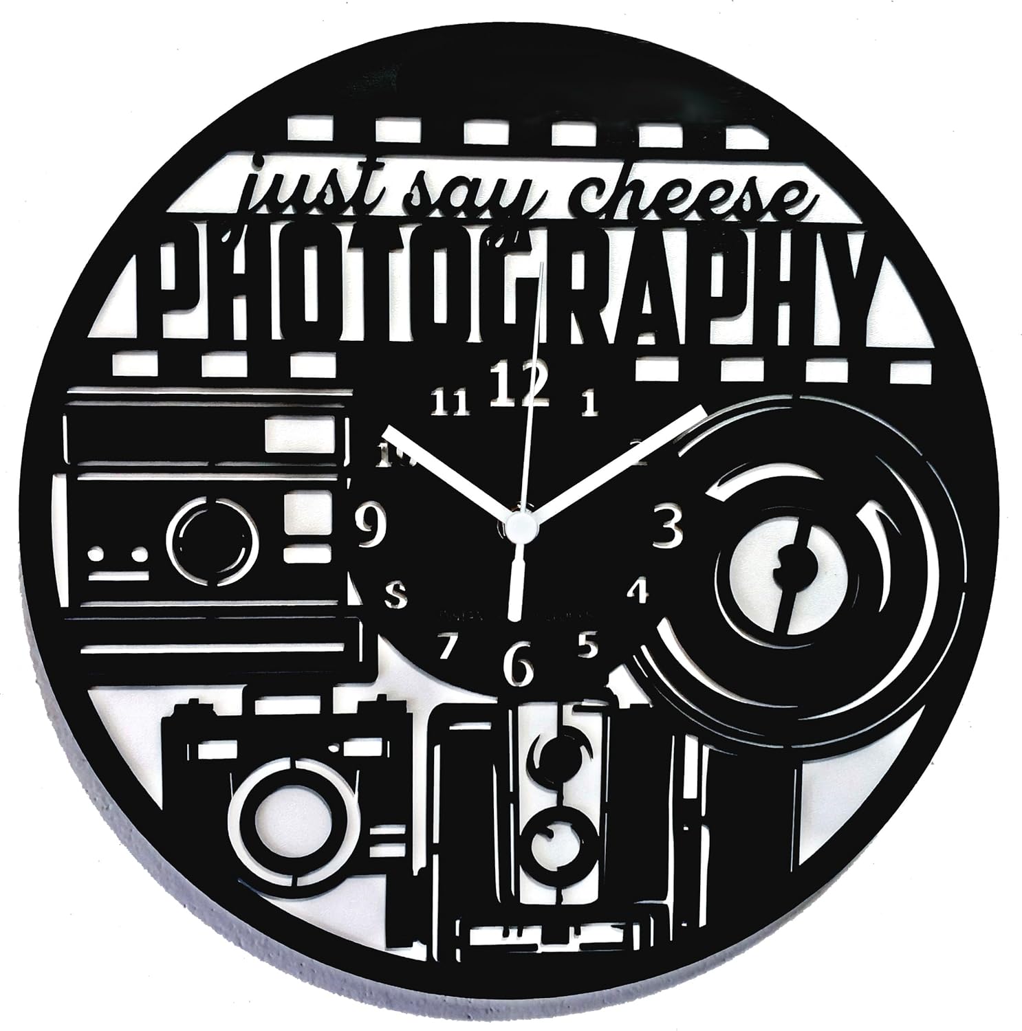 Wall Clock Photography Camera Studio Gift Shop, Black