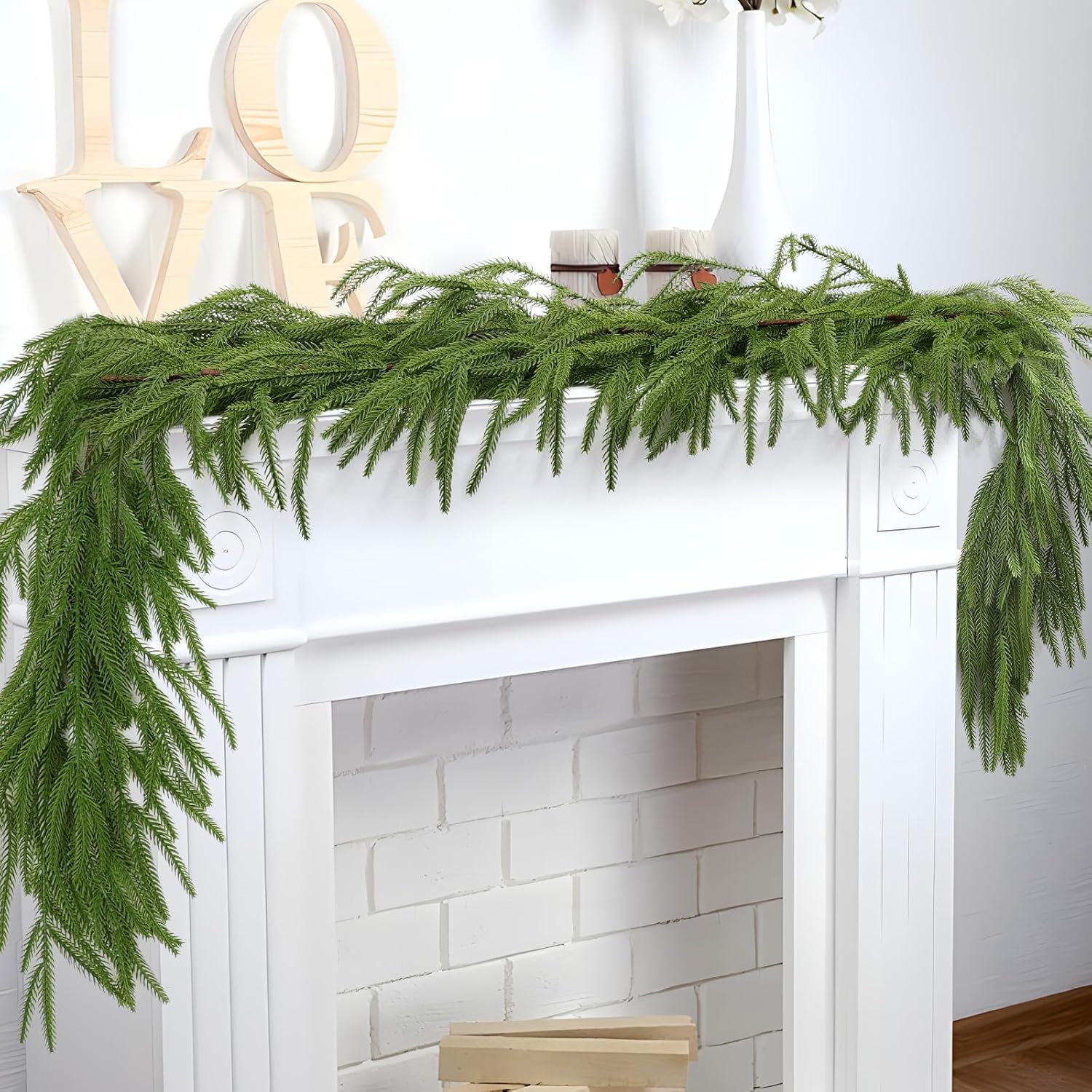 Weihnachten Deko, 2 Stück Weihnachtsgirlande 1.8M Künstliche Norfolk Pine Girlande Weihnachten aus PVC Grüne Weihnachtsgirlanden für Innen Kamin Treppe Wand Tür Außen (2Pcs-180cm)