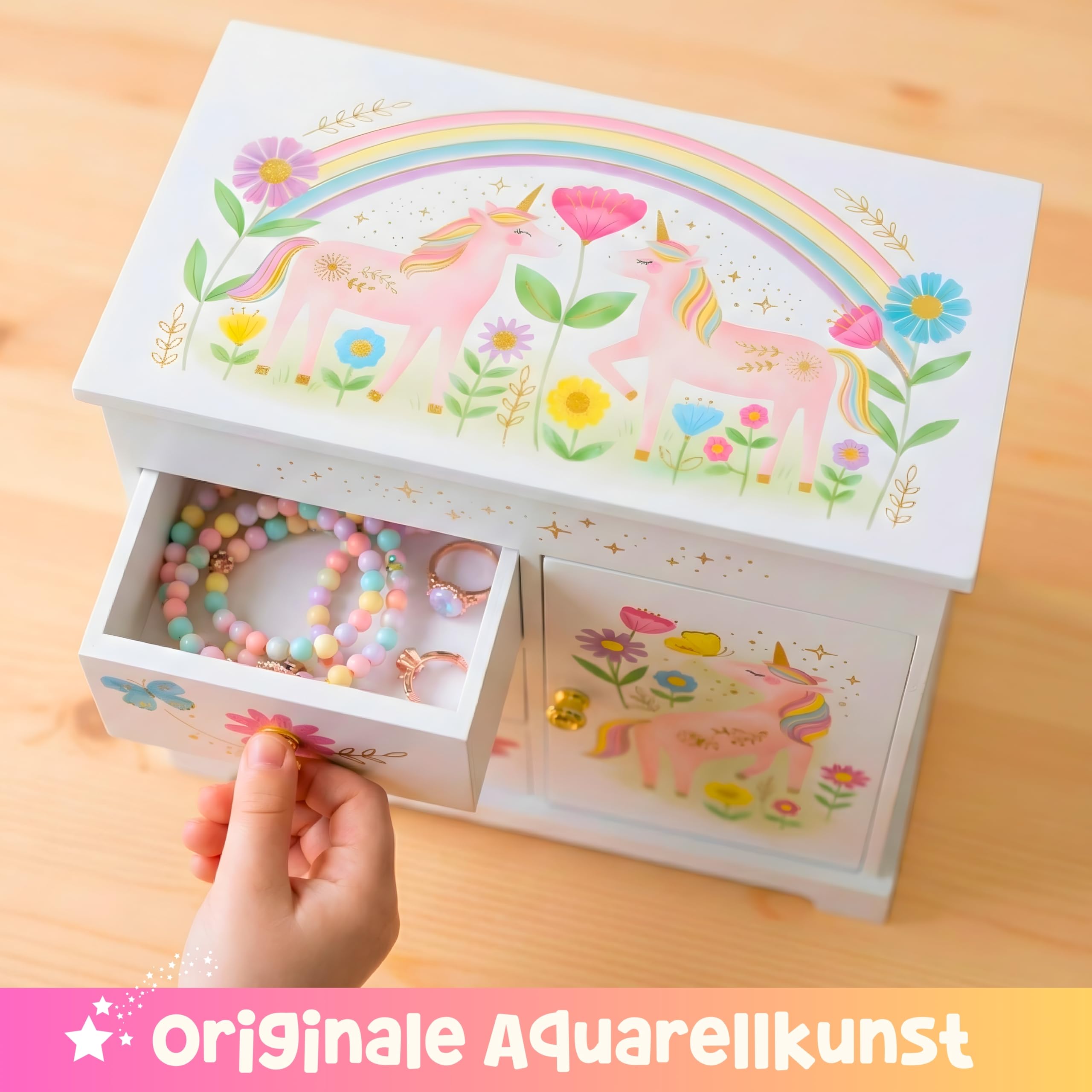 Giggle & Honey® Schmuckkästchen Mädchen Musik Box & Prinzessin mit 3 Schubladen – Prinzessin Geschenke für Mädchen – Geschenk Mädchen 4 5 6 7 8 9 Jahre –