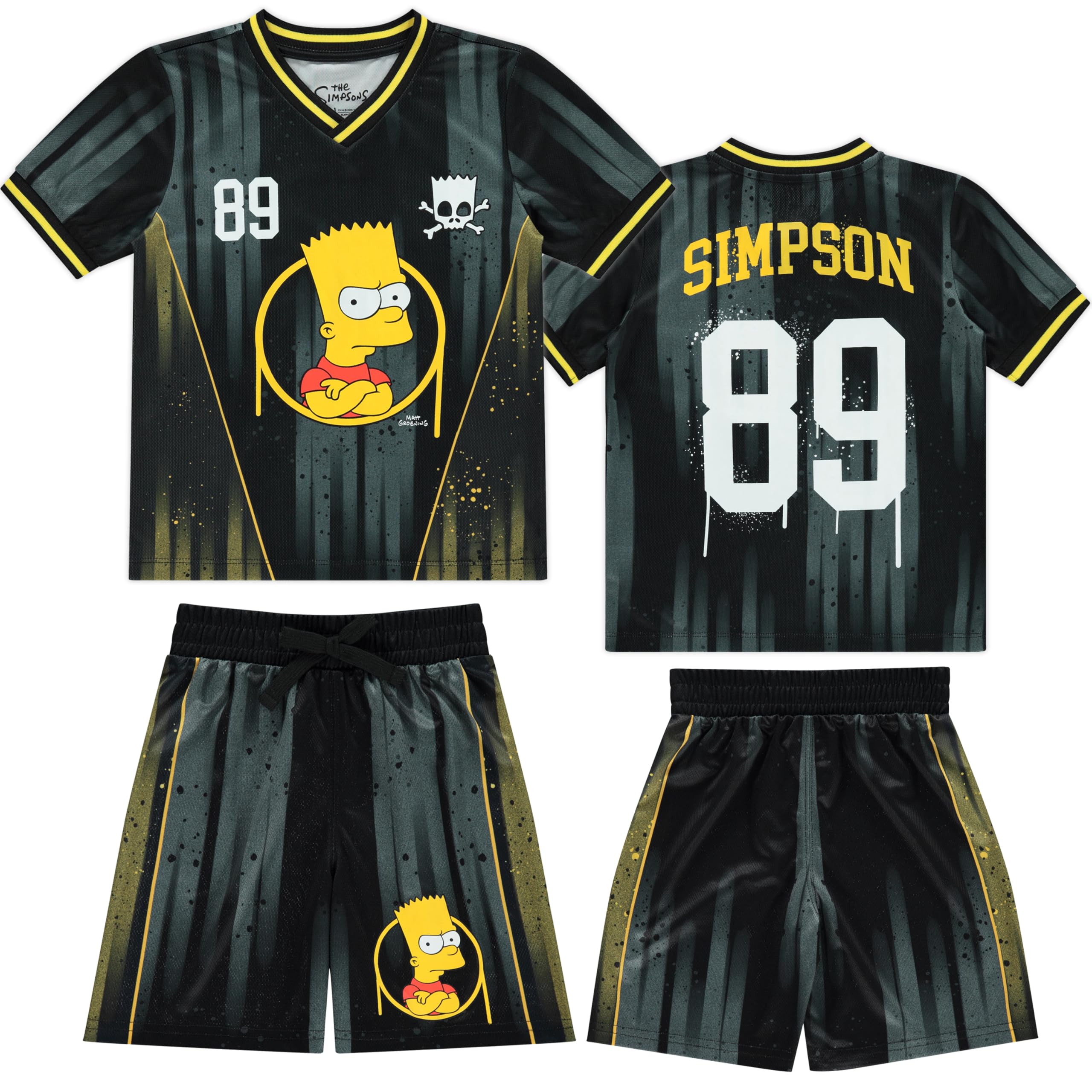 The Simpsons Bart Simpson Soccer Mesh Jersey Tee & Shorts 2pc Set-Boy 4-20 T-Shirt Set, Black/Multicolour, 8 Boys, Black/Multicoloured, 8