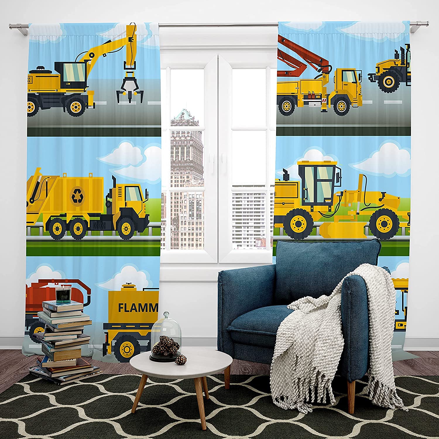 Loussiesd Tende per camion da costruzione, per camera da letto, bambini, escavatori, tende per finestre, macchine gialle per bambini, macchine e finestre, per bambini, per bambini, per bambini, per