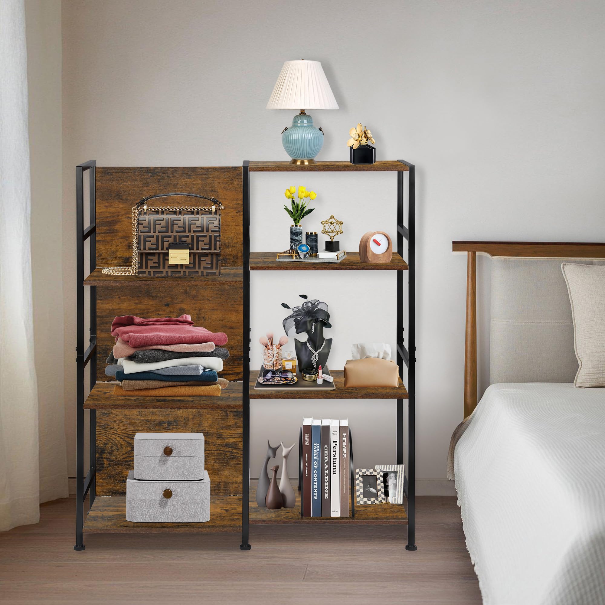 TQVAI Grand support de lecteur de disques vinyles pouvant contenir 200 albums, table tournante avec étagères de rangement, 3 étagères en bois, vitrine