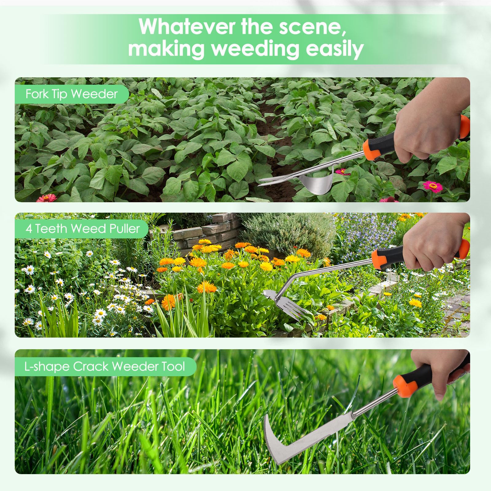 3 Pièces Désherbeur Manuel avec poignée en Caoutchouc, Outil De Désherbage Manuel, Acier Inoxydable Épaissi Weeder de Jardin, Rangement Facile, pour Désherber Votre Jardin, Creuser