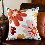 Embroidered 3D Flower Throw Pillow Cover - 18x18 Outdoor Decorative Pillow Covers with Zipper for Couch Sofa Bedroom Aesthetic Multicolor Flowers Soft Cozy Cotton Pillowcase Covers