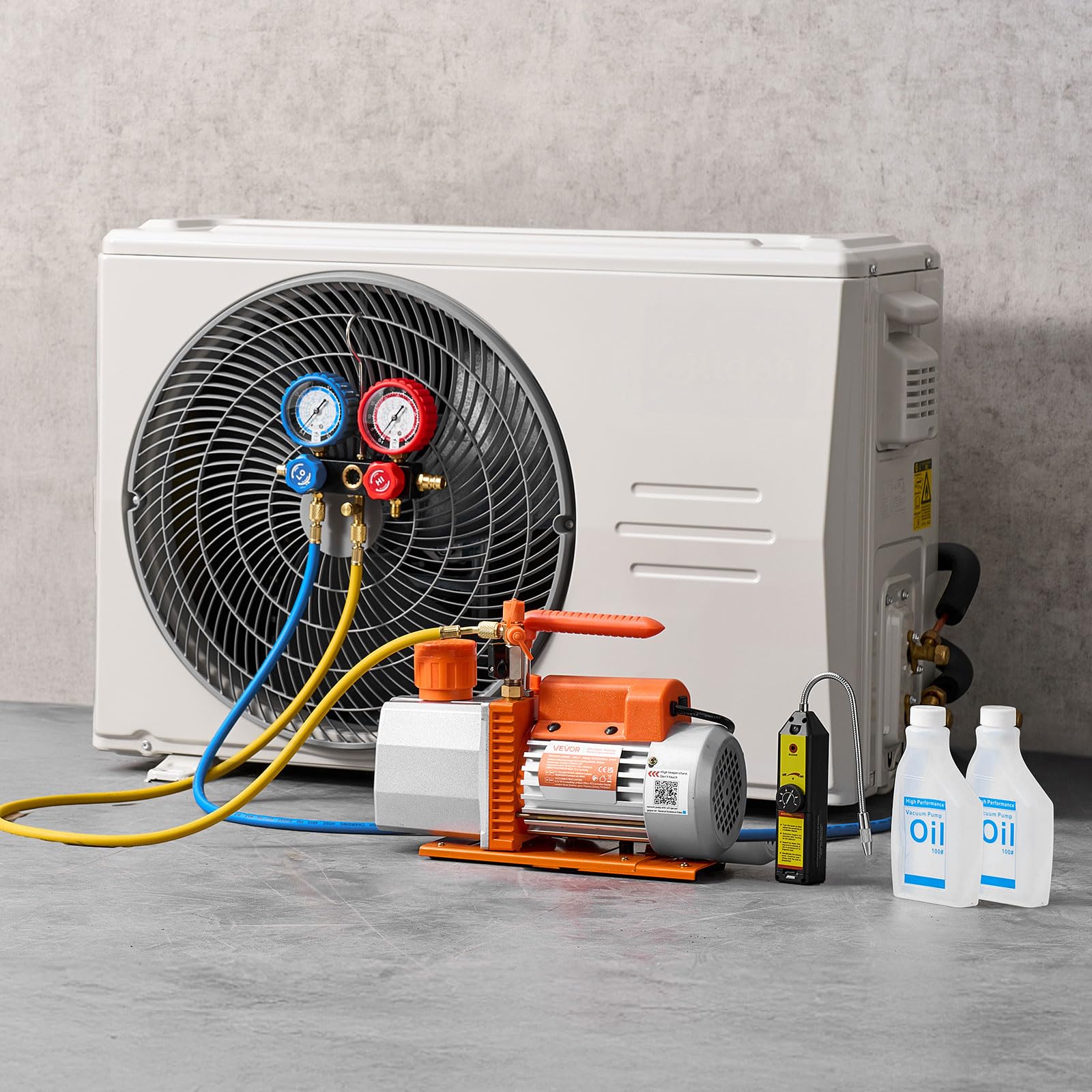 VEVOR Kit Pompa per Vuoto e Manometro 7 CFM 198 L/min Pompa per Vuoto a Palette Rotanti a 2 Stadi per Aria Condizionata con Borsa per Trasporto Compatibile con R134a R22 R410a