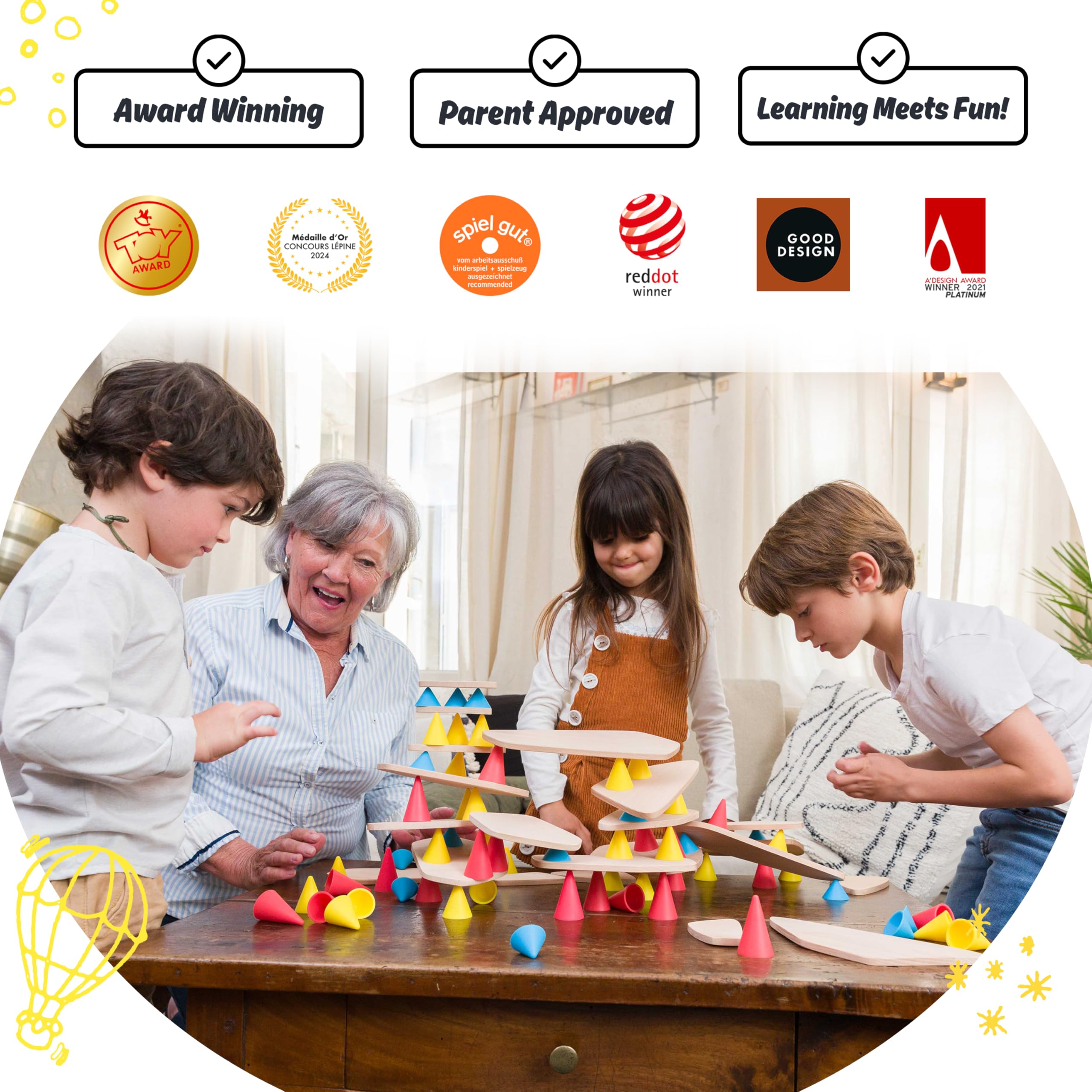 OPPI - PIKS - Medium Kit - Jeu éducatif en Bois et Silicone - Jeu d'éveil - Motricité - Jeu de Construction - 3-12 Ans - avec livret d'instructions - 44 Pièces, Divers