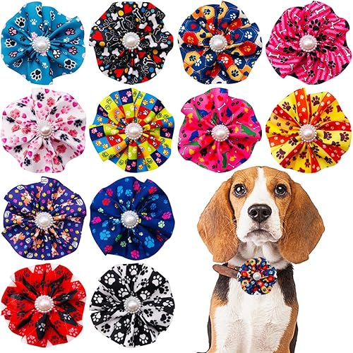 Miniatura 1 de 12 piezas de collar de perro, flores, lazos, accesorio deslizante, estampado de pata para niña pequeña, mediana y niña, gato, cachorro, alpaca,