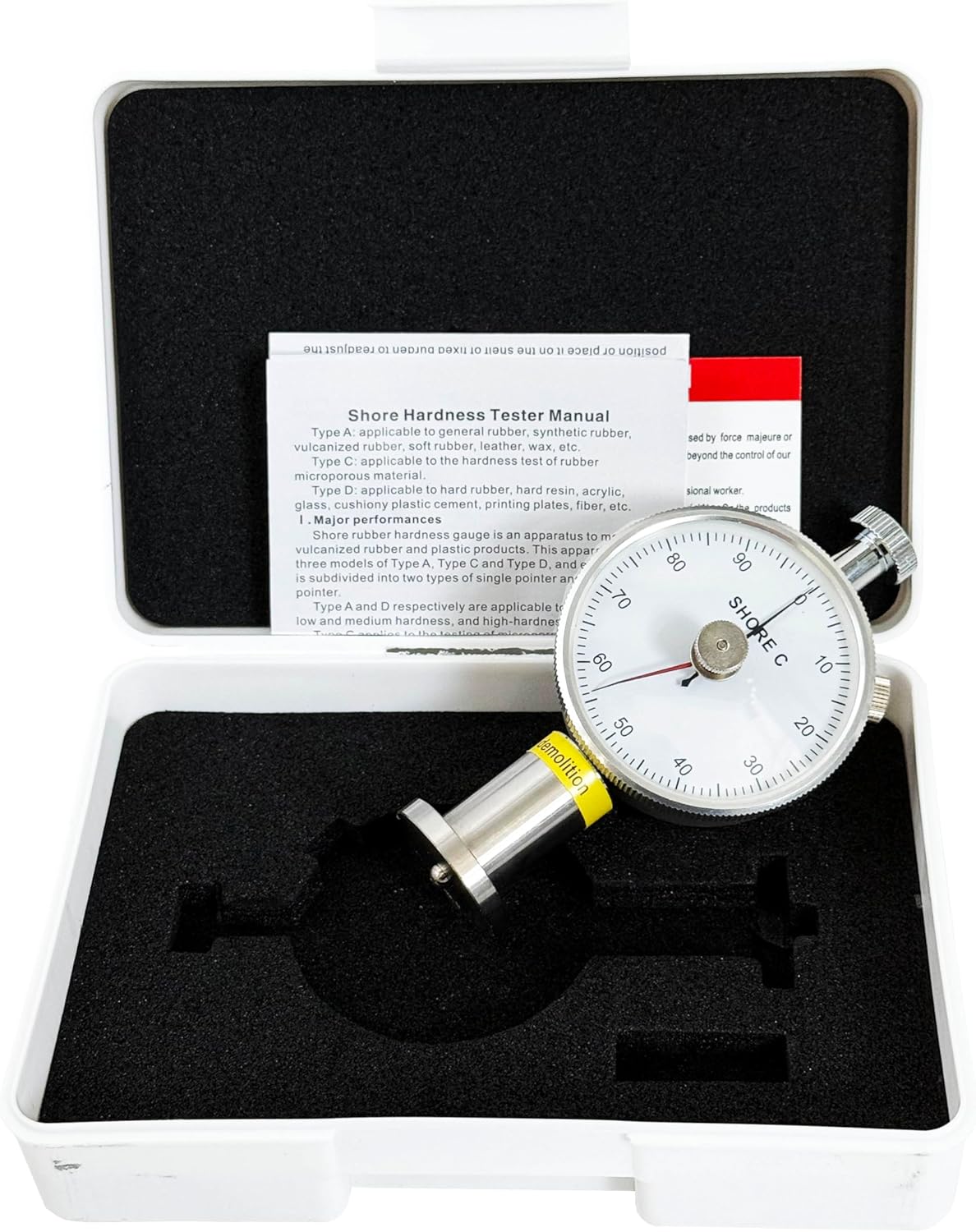 Double Needle Shore C Durometer Shore C Hardness Tester with Measure Range 10 to 90 HC Resolution 1 HC for Foam Sponge Rubber Plastic Vesicant Meterial Microporous Material Etc