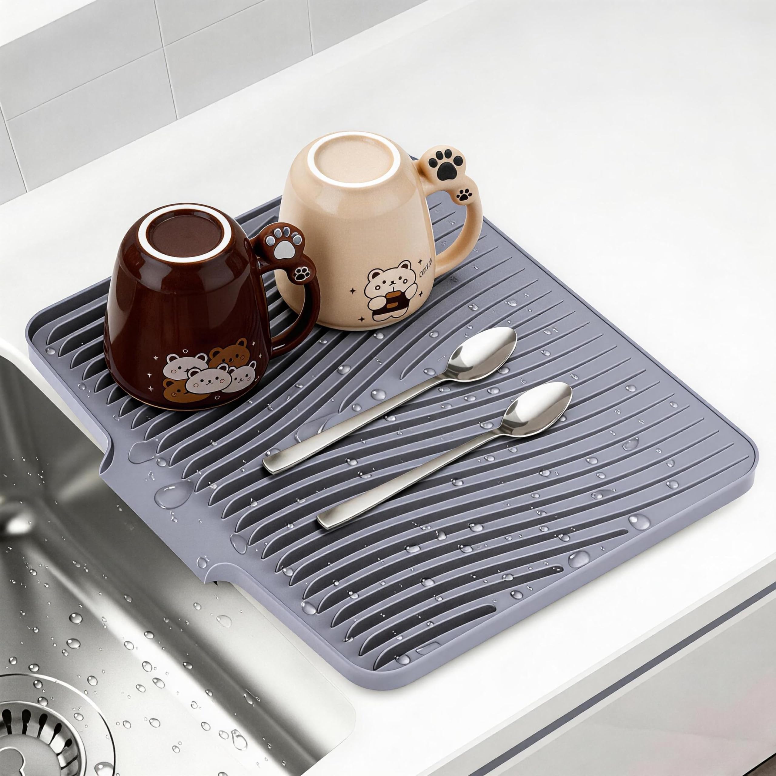 Silicone Dish Drying Mat for Kitchen Counter Non-Slip Drain Pad Dish Drying Pad Easy to Clean Dish Rack