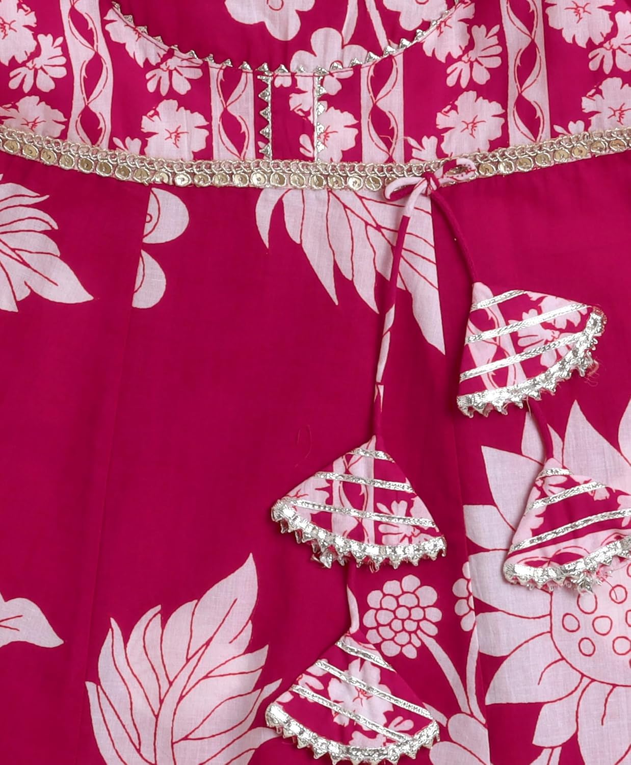 The Magic Wand Cotton Leheriya Printed Kurti Pant Set For kids Girls, Frill Sleeves Embellished Frock Type Kurta & Dhoti Salwar, Ethnic Traditional Set For Festivals - Image 4