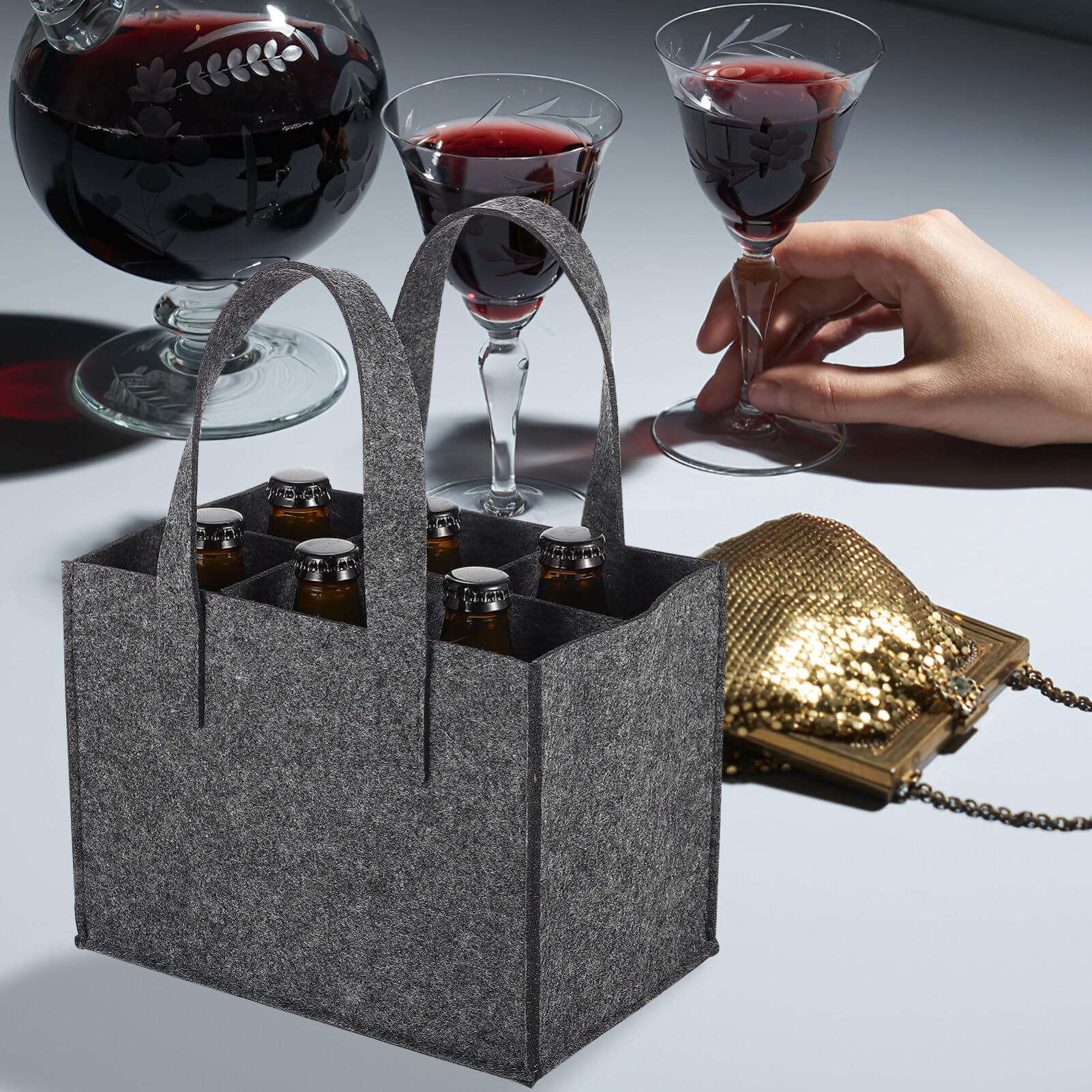 Cabilock Bolsa de Mano para Transportar Botellas de Vino 4 Unidades de Fieltro Grueso para Guardar Vino Portátil para Viajes Camping Picnic