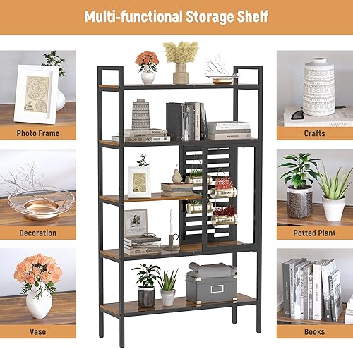 Miniatura 8 de Anivia - Estantería industrial alta de 5 niveles, con marco de metal de madera, estantería de pie, organizador de almacenamiento para dormitorio,