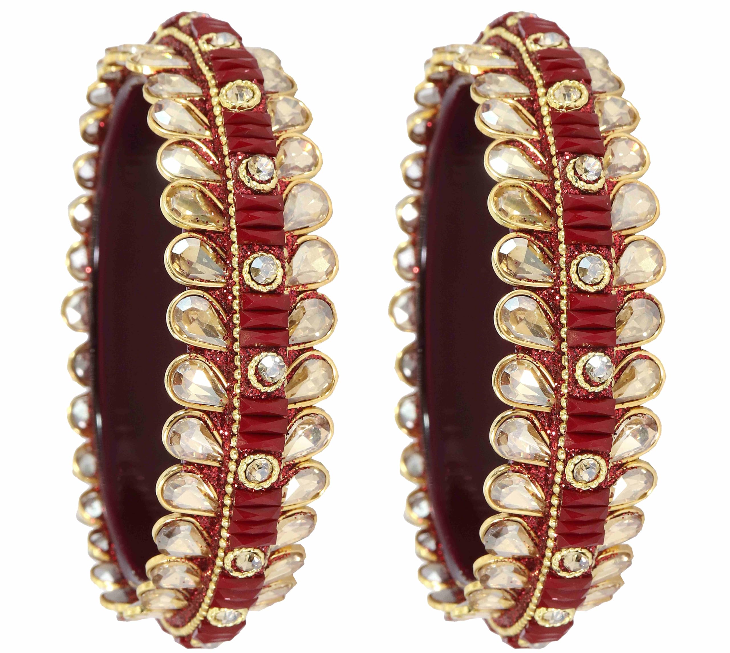 ZULKA Glass Golden Kundan & Zircon Stone Stylish Bangles Kada Set For Women & Girls |Daily, Party, Bangles | Maroon Bangles | Kanch ki Chudi | Chudi Set | Rajwada kada -(ZU_NAB94-Maroon-2.6) (B0D45RGTWT) Amazon Price History, Amazon Price Tracker