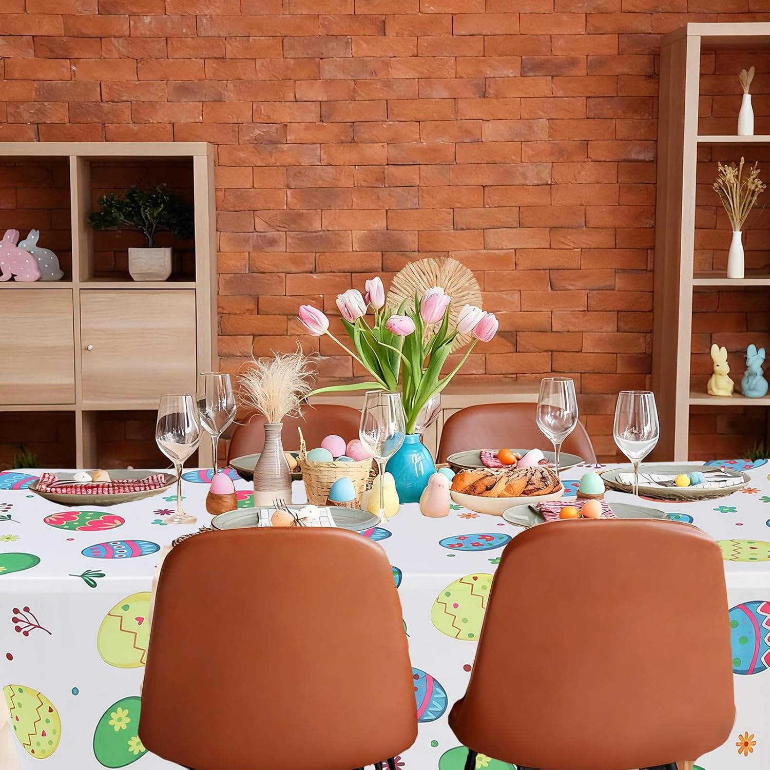 Oudain 2 Pcs Easter Stretch Table Cover 6 Feet Easter Spandex Table Clothes Egg Theme Party Decorations for Holiday Party Celebration Picnic Dinner Decor