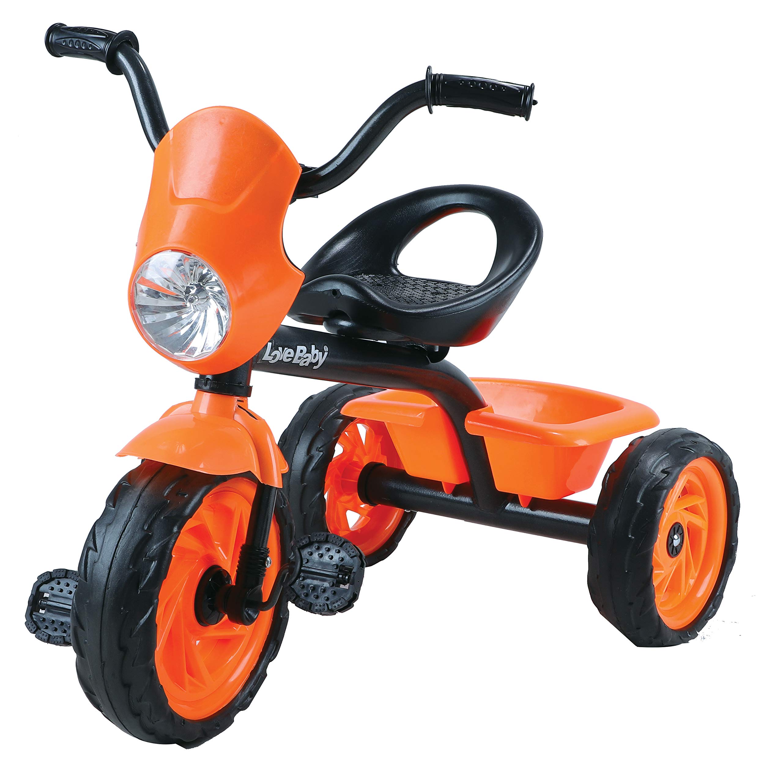 JoyRide Three Wheels Pedal Buggy,Kids Trikes with Front and Rear Basket,Baby Walker Push Bike for Boys Girls,Suitable for Kids Over 18 Months-5 Years Old (Orange)