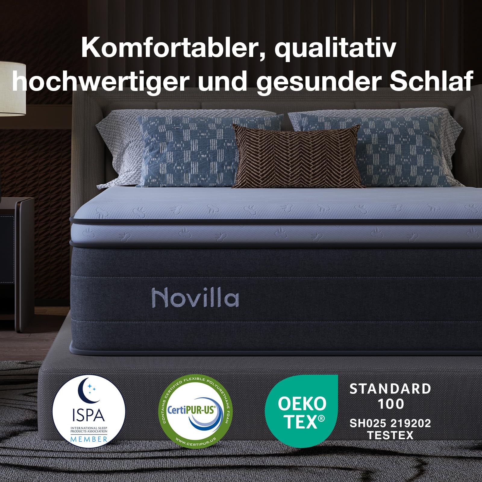 Novilla Matratze 90x200, H3 7 Zonen Taschenfederkernmatratze für gezielte Unterstützung, Wellenförmige Komfortschaumschicht für verbesserte Atmungsaktivität, Öko-Tex Zertifiziert, Höhe 22 cm