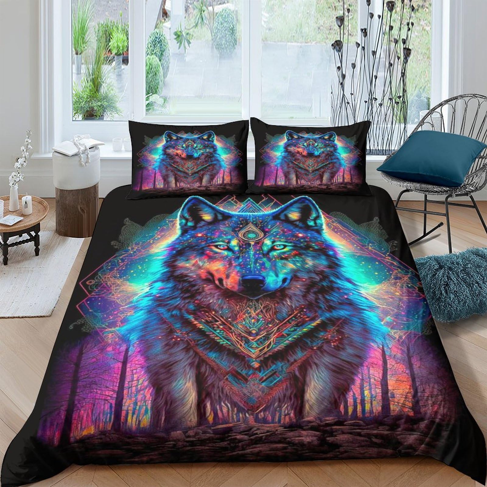 Loups parure de lit 200x200 cm housse de couette fermeture éclair animaux sauvages microfibre