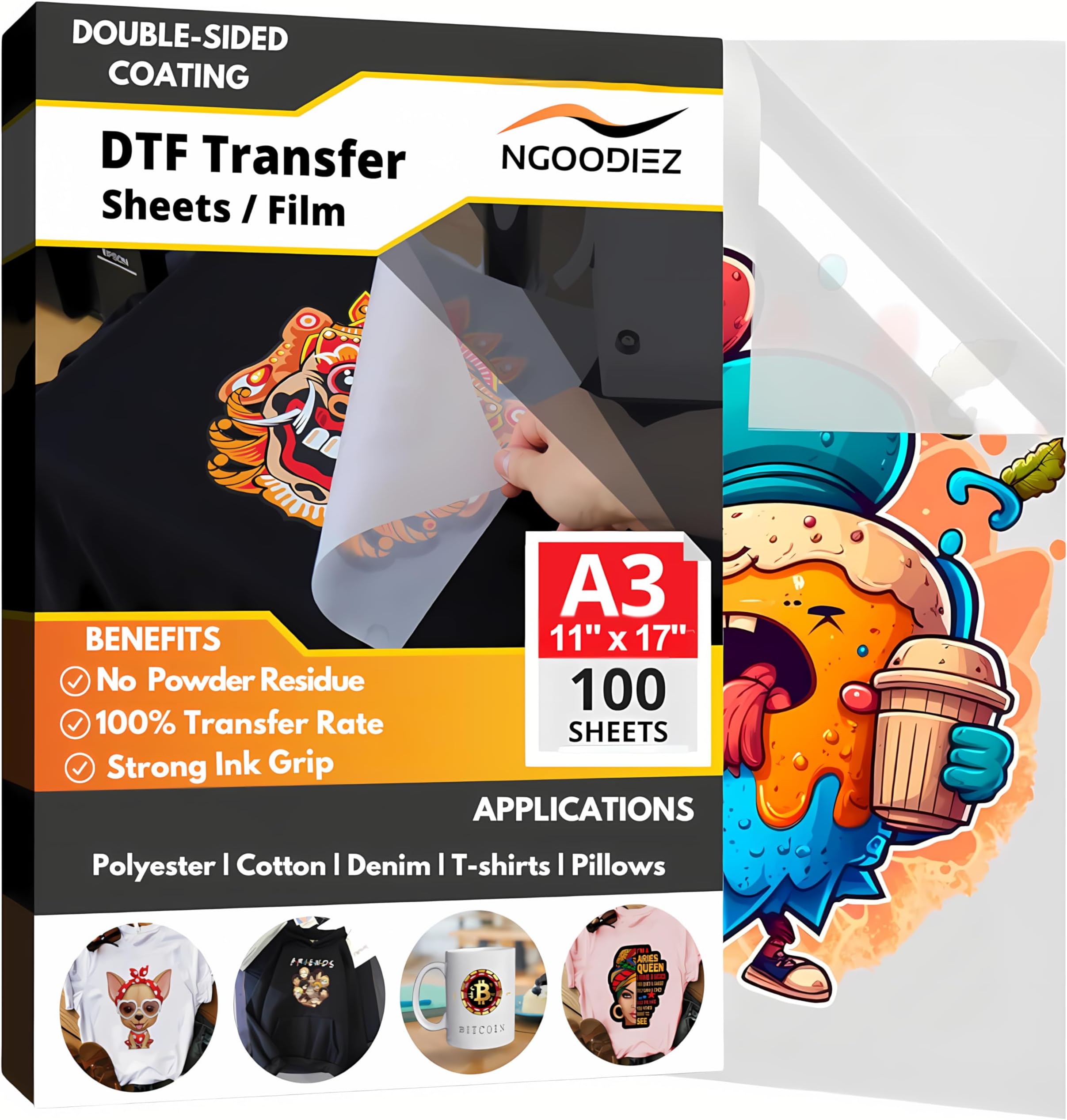 NGOODIEZDTF Transfer Film - Double-Sided Heat Transfer Film, Matte Direct to Film Sheets, A3 Size, 100 Sheets, 11.7" x 16.5"