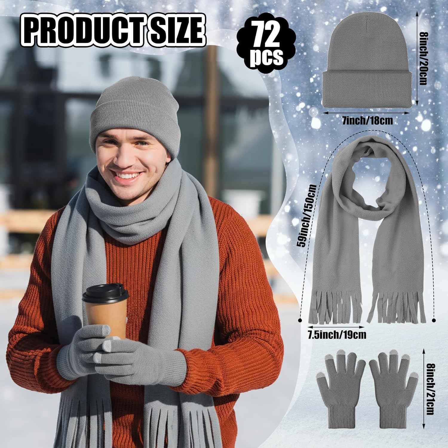 Suhine Winter Hat Scarf Gloves Set Warm Fleece Scarves Touch Screen Gloves Winter Knit Beanie for Women Men Donation Homeless - Image 2