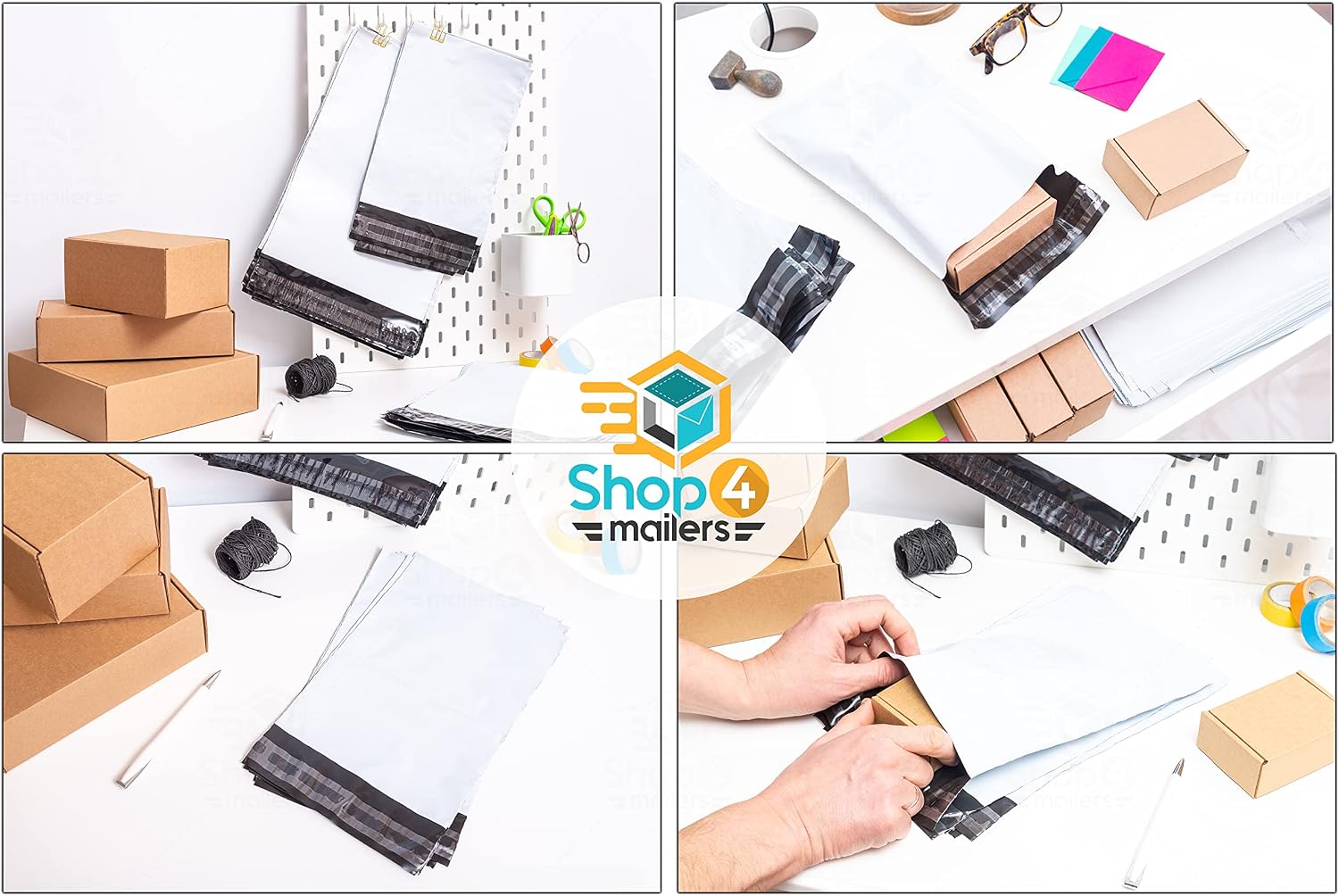Shop4Mailers 9 x 12 Glossy White Plastic Self Seal Poly Mailer Flat Bags Waterproof Shipping Envelope 2 Mil for Apparel, Clothes, Shirts, Books – Permanent Adhesive Seal (1000 Pack)
