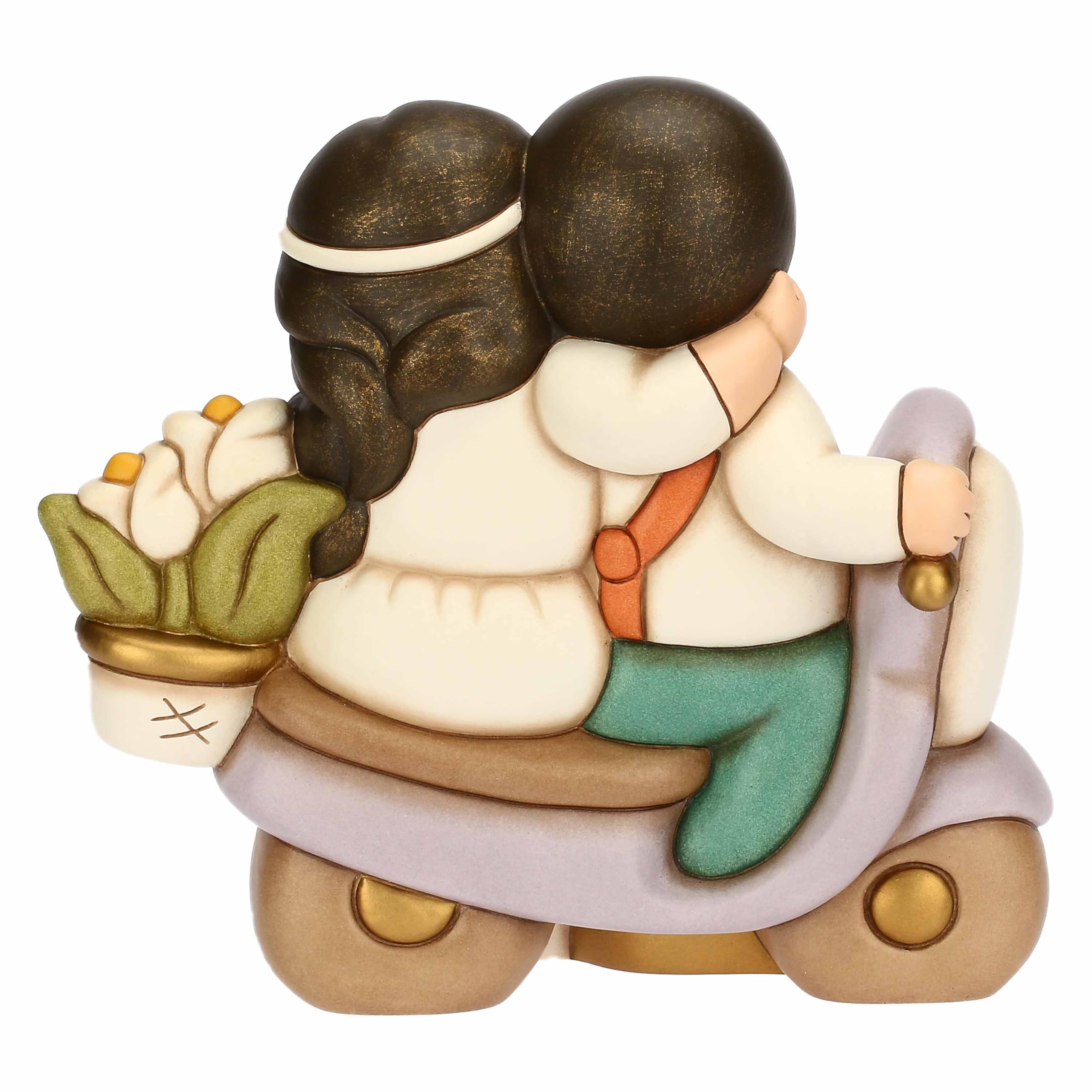 THUN - Novios en Moto con Flores, Maxi - cerámica - Colección Bombonera - 20.4 x 11.1 x 18.9 cm