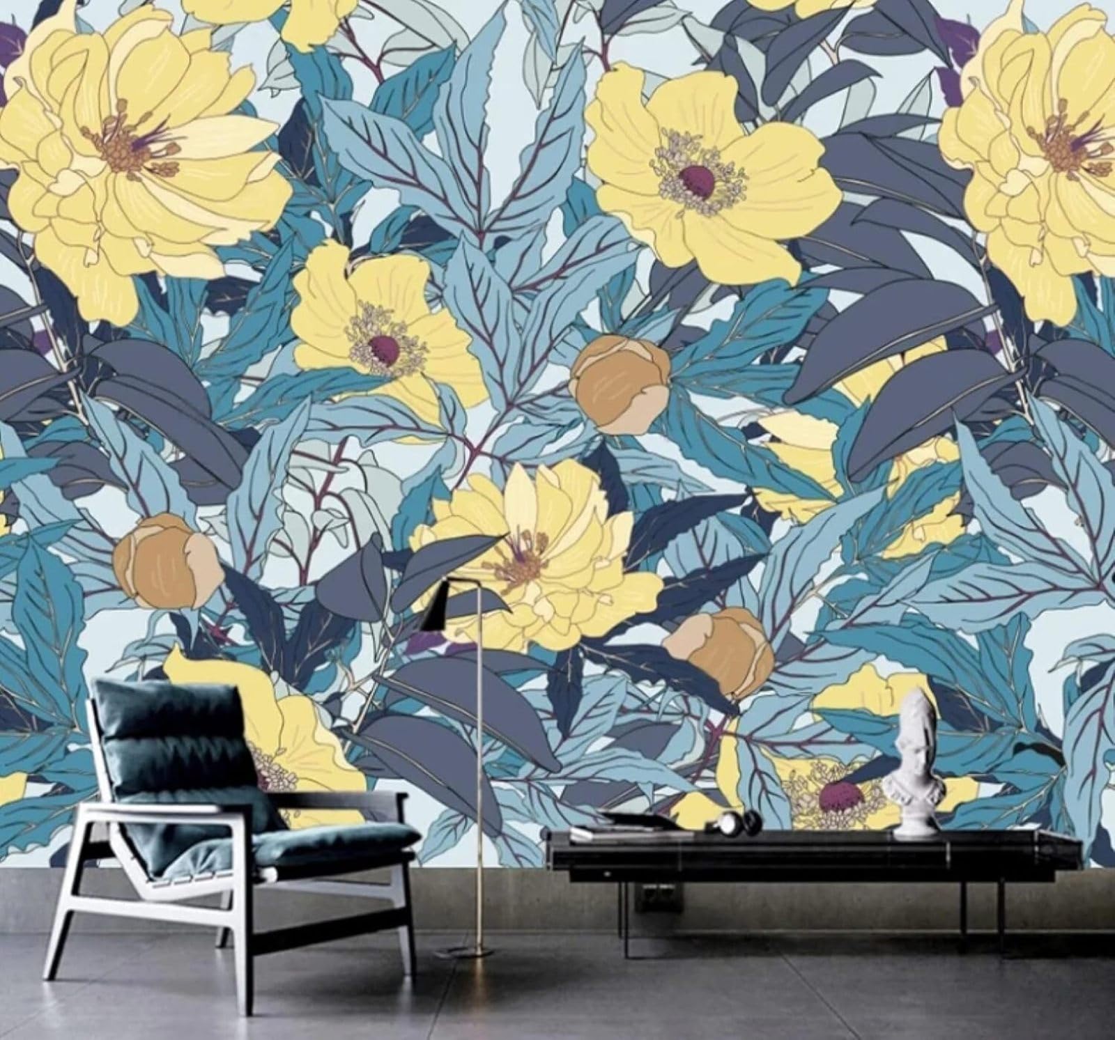 XLMING Hand Drawn Pastoral Plants Yellow Flowers 3D Wallpaper Luxury Home Dining Decor Paste Sofa Living Room The Wall for Bedroom Mural-150cm×105cm