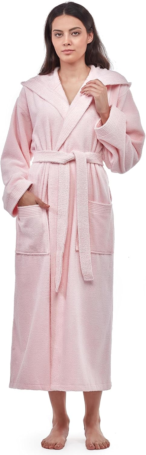 Arus Women's Pacific Hooded Turkish Cotton Bath Robe with Full Length Options - Image 2